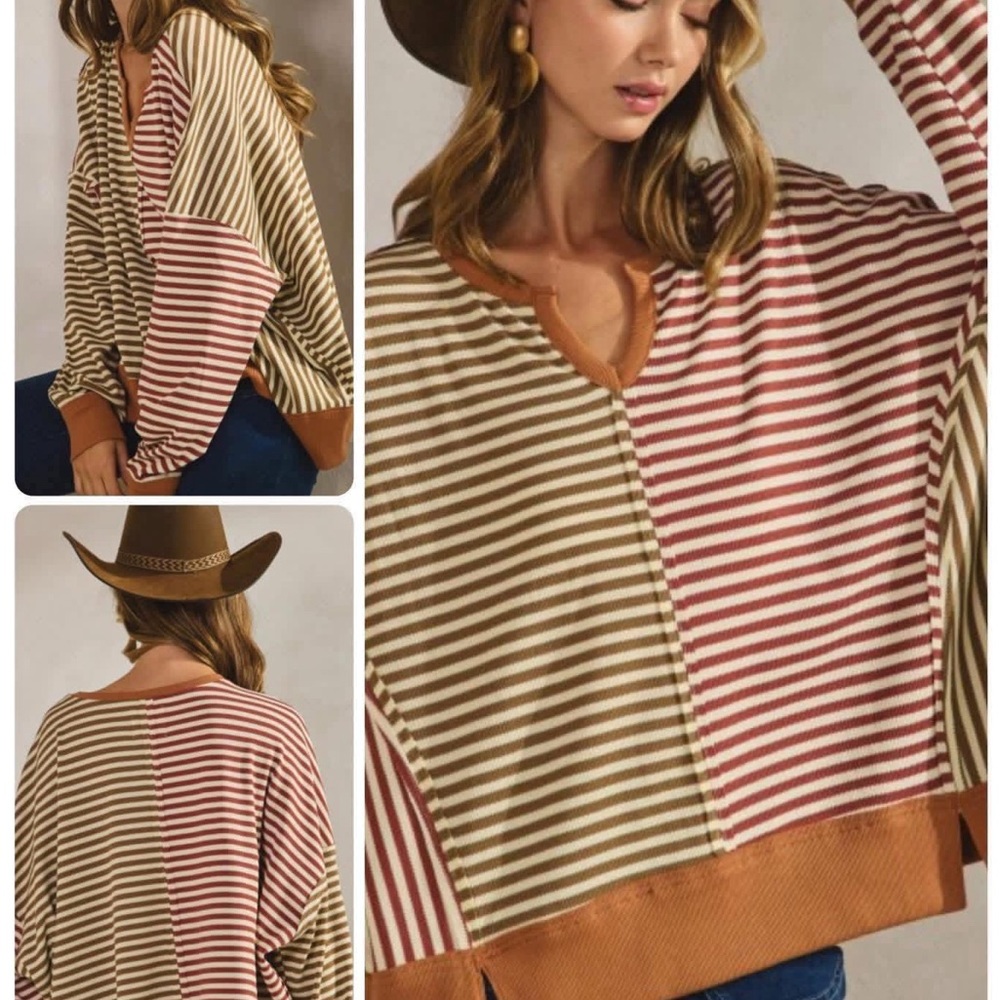 Haptics Striped Patchwork waffle knit
